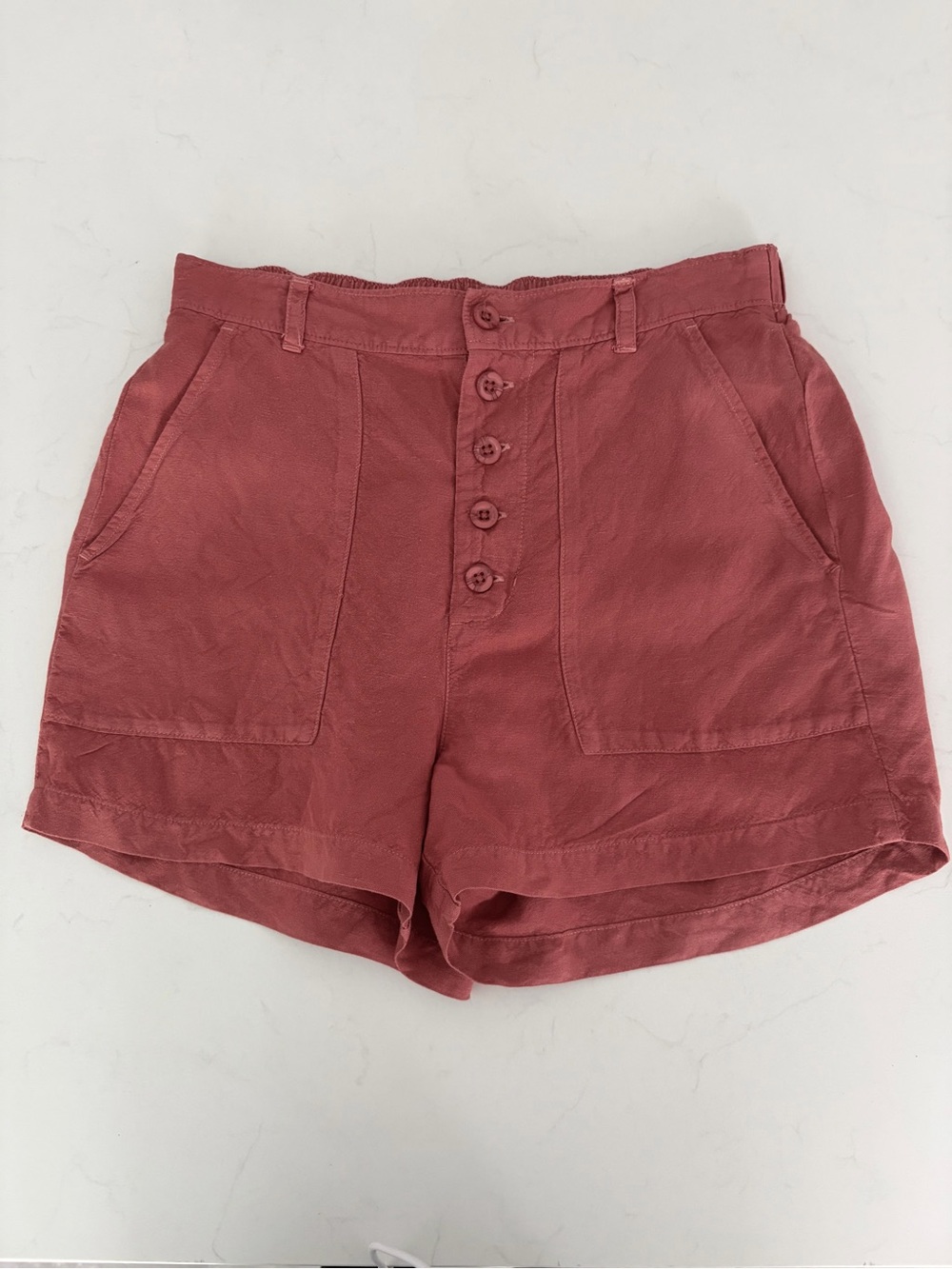 cloth & stone High Waist Linen Button Front Shorts XS